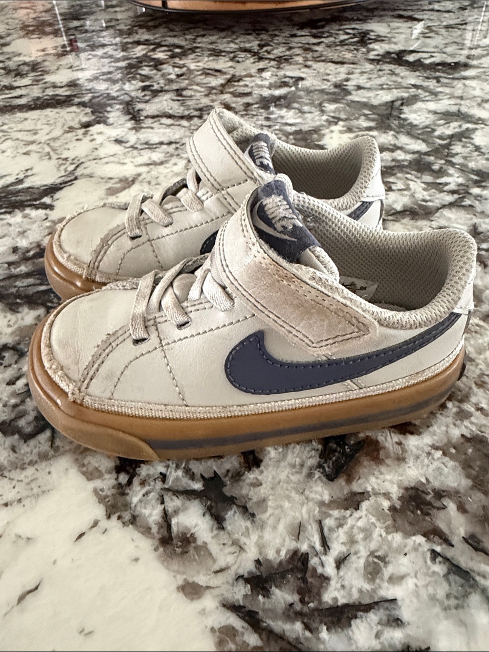 Nike Kids White & Navy Low-Top Sneakers with Gum Sole